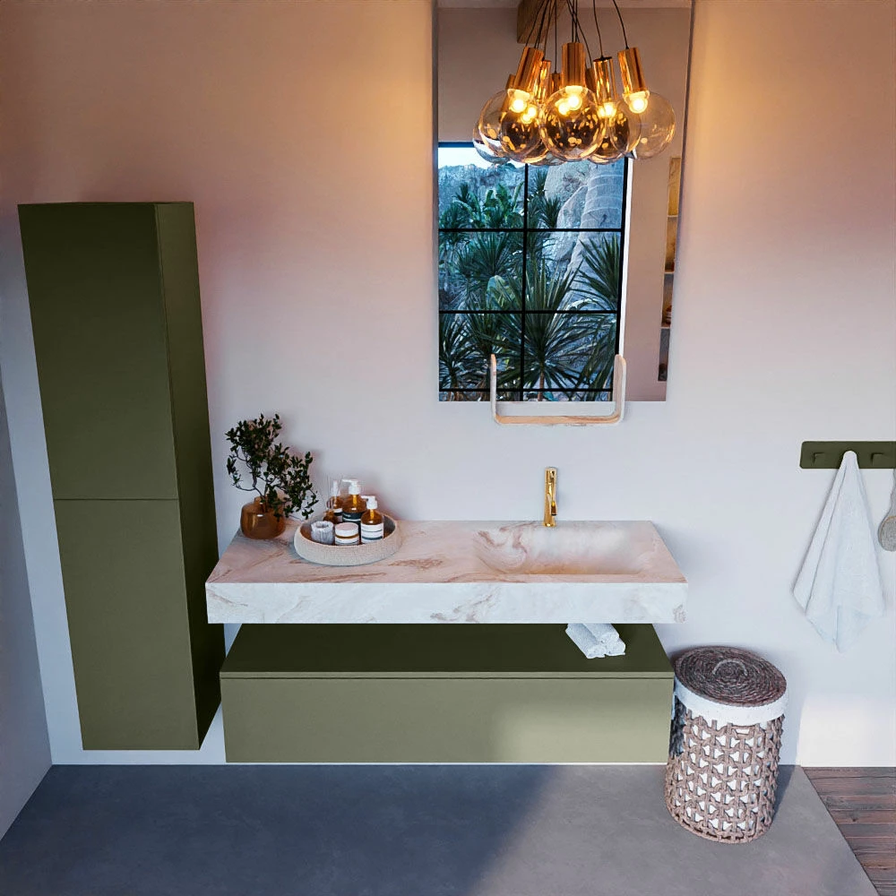 Mondiaz Alan DLux Badmeubel 130cm Army 1 Lade Met Wastafel Frappe Rechts 1 Kraangat - Afbeelding 2