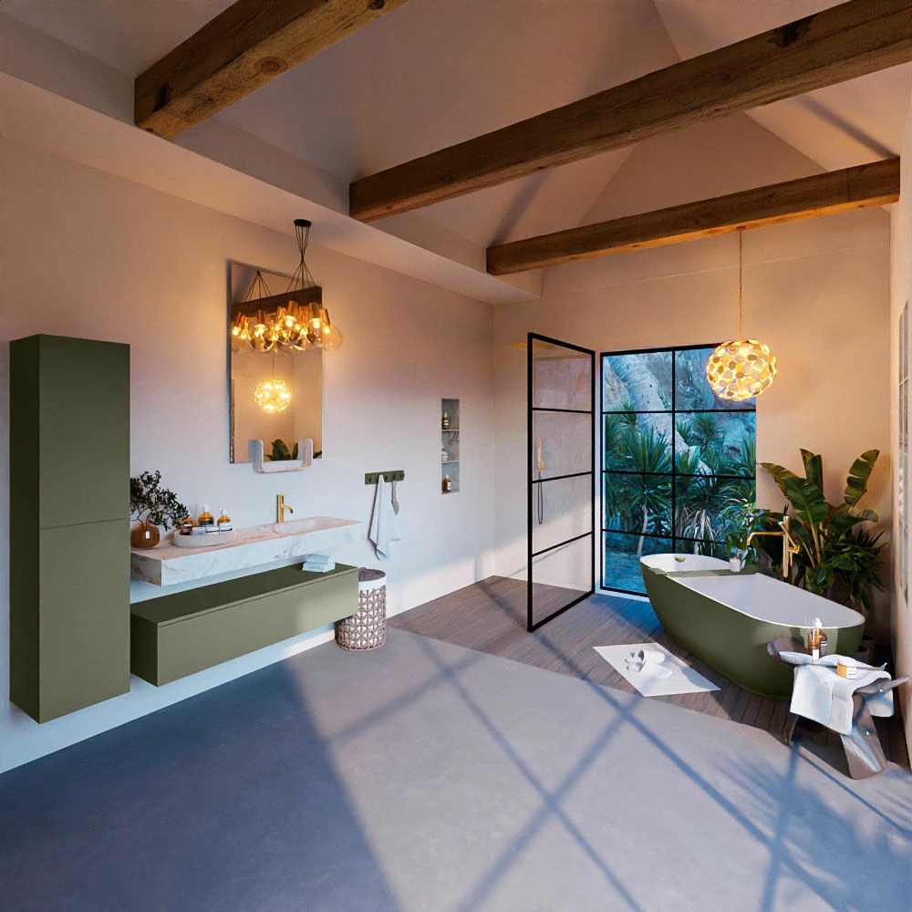 Mondiaz Alan DLux Badmeubel 130cm Army 1 Lade Met Wastafel Frappe Rechts 1 Kraangat - Afbeelding 3