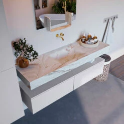 Mondiaz Alan DLux Badmeubel 150cm Cale 2 Lades Met Wastafel Frappe Midden Zonder Kraangat