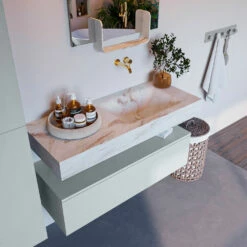 Mondiaz Alan DLux Badmeubel 110cm Clay 1 Lade Met Wastafel Frappe Rechts Zonder Kraangat