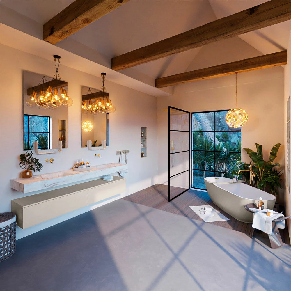 Mondiaz Alan DLux Badmeubel 200cm Linen 2 Lades Met Wastafel Frappe Dubbel Zonder Kraangat - Afbeelding 3