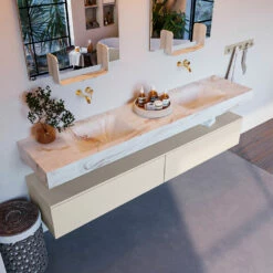 Mondiaz Alan DLux Badmeubel 200cm Linen 2 Lades Met Wastafel Frappe Dubbel Zonder Kraangat