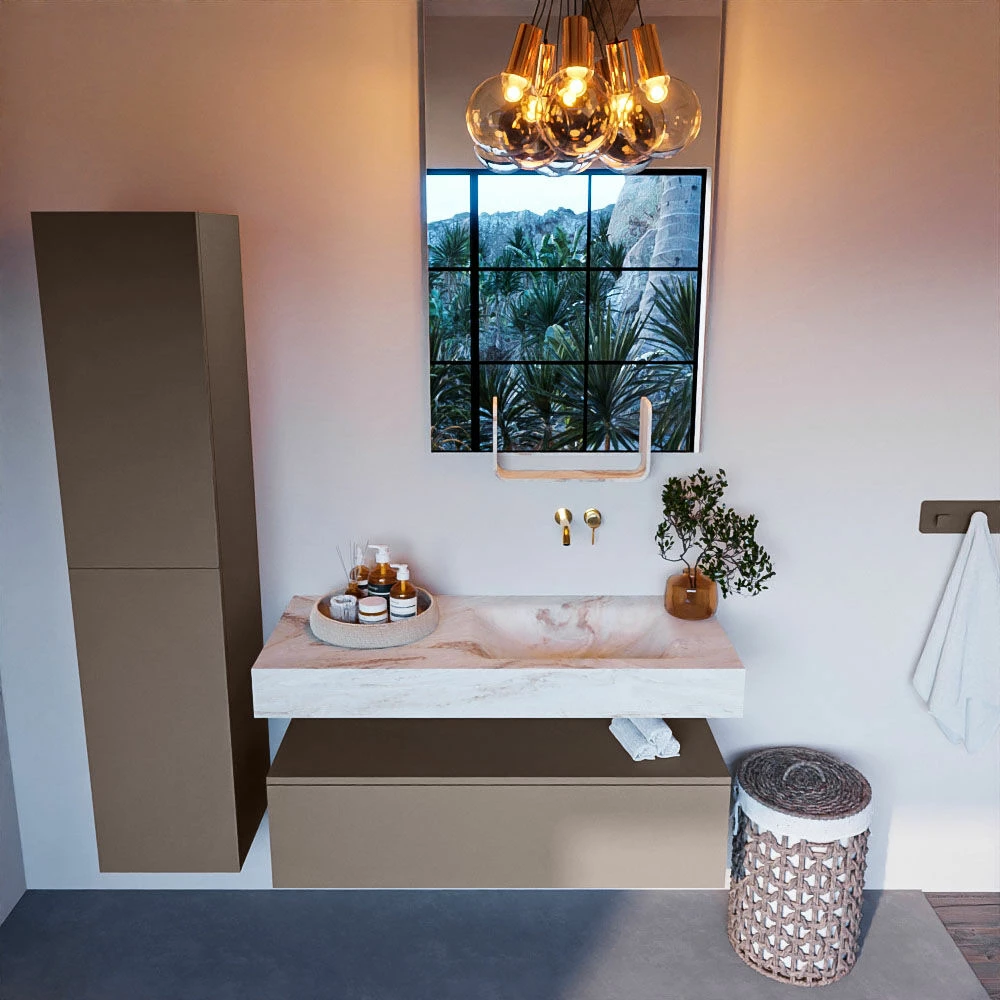 Mondiaz Alan DLux Badmeubel 110cm Smoke 1 Lade Met Wastafel Frappe Rechts Zonder Kraangat - Afbeelding 2