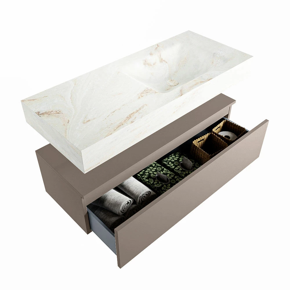 Mondiaz Alan DLux Badmeubel 110cm Smoke 1 Lade Met Wastafel Frappe Rechts Zonder Kraangat - Afbeelding 6