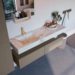 Mondiaz Alan DLux Badmeubel 150cm Smoke 2 Lades Met Wastafel Frappe Links 1 Kraangat