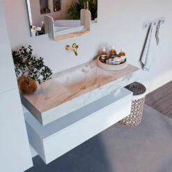 Mondiaz Alan DLux Badmeubel 110cm Talc 1 Lade Met Wastafel Frappe Midden Zonder Kraangat