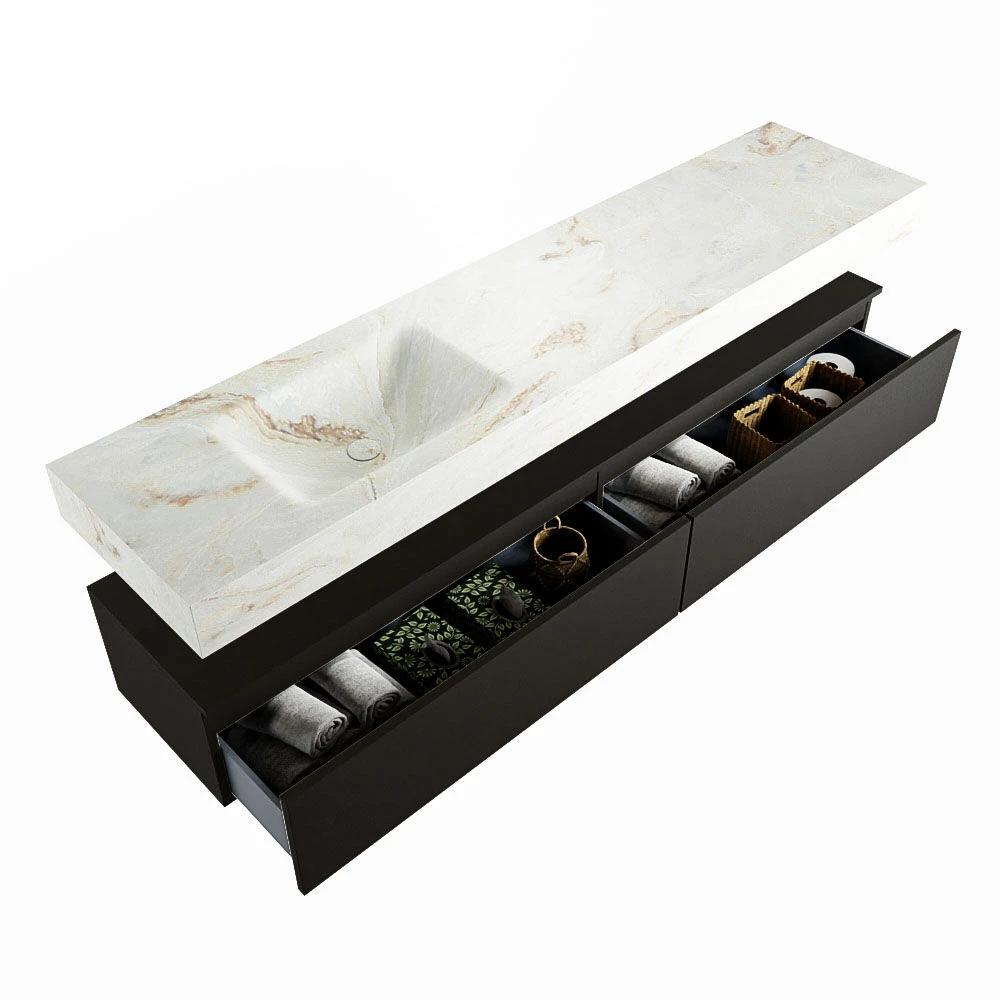 Mondiaz Alan DLux Badmeubel 200cm Urban 2 Lades Met Wastafel Frappe Links Zonder Kraangat - Afbeelding 6