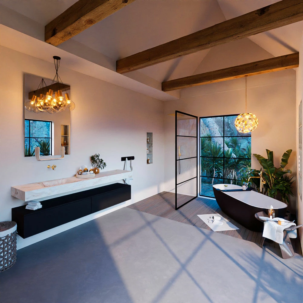 Mondiaz Alan DLux Badmeubel 200cm Urban 2 Lades Met Wastafel Frappe Links Zonder Kraangat - Afbeelding 3