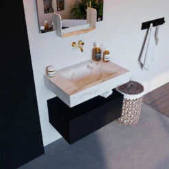 Mondiaz Alan DLux Badmeubel 70cm Urban 1 Lade Met Wastafel Frappe Midden Zonder Kraangat