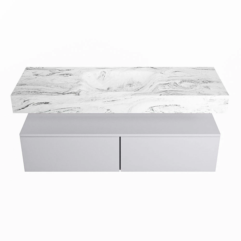 Mondiaz Alan DLux Badmeubel 130cm Cale 2 Lades Met Wastafel Glace Midden Zonder Kraangat - Afbeelding 4