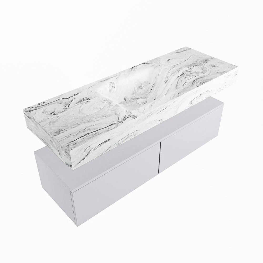 Mondiaz Alan DLux Badmeubel 130cm Cale 2 Lades Met Wastafel Glace Midden Zonder Kraangat - Afbeelding 5