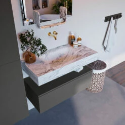 Mondiaz Alan DLux Badmeubel 90cm Dark Grey 1 Lade Met Wastafel Glace Midden Zonder Kraangat