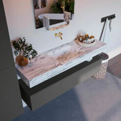 Mondiaz Alan DLux Badmeubel 150cm Dark Grey 1 Lade Met Wastafel Glace Midden Zonder Kraangat