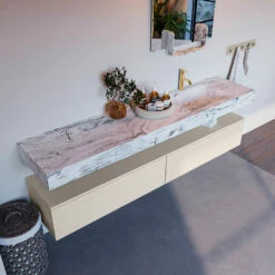 Mondiaz Alan DLux Badmeubel 200cm Linen 2 Lades Met Wastafel Glace Rechts 1 Kraangat