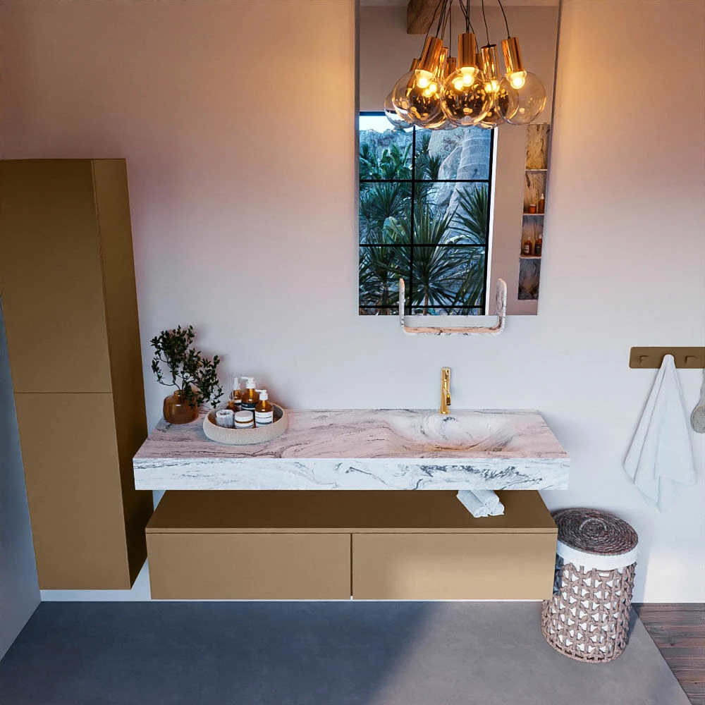 Mondiaz Alan DLux Badmeubel 150cm Oro 2 Lades Met Wastafel Glace Rechts 1 Kraangat - Afbeelding 2