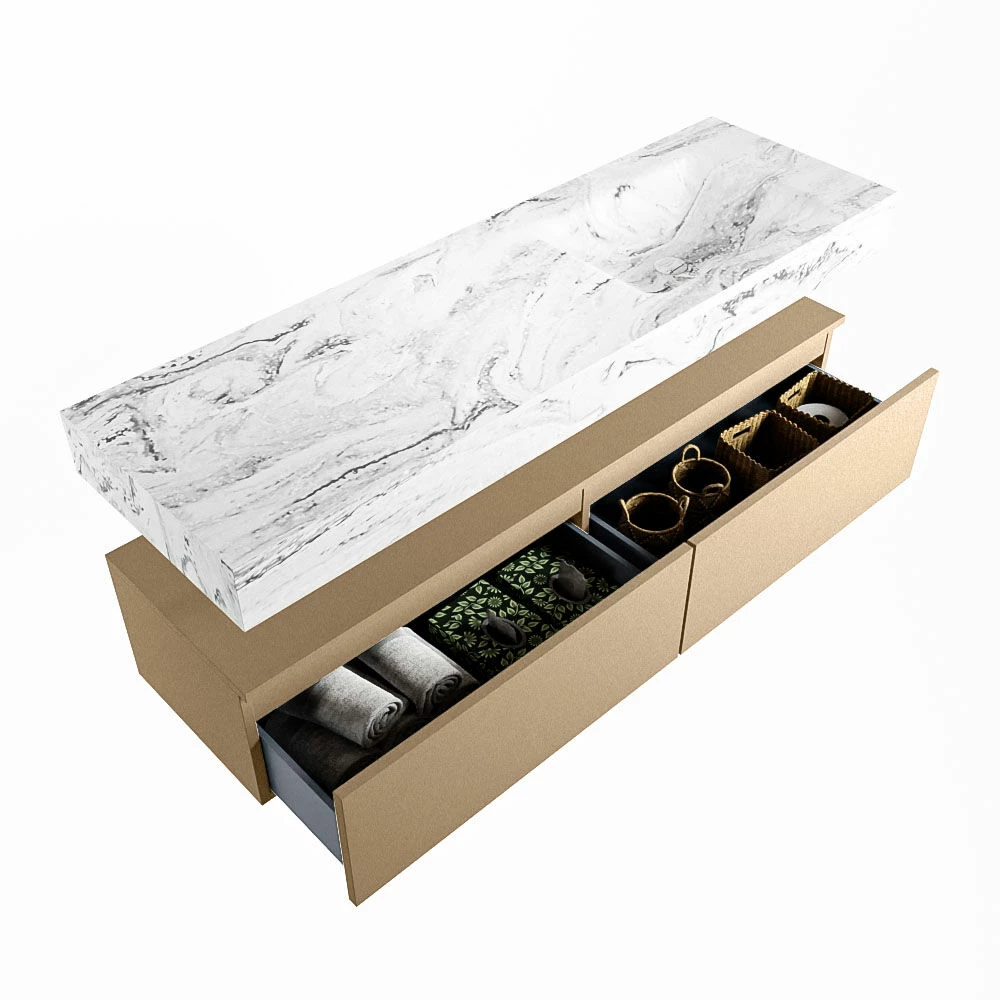 Mondiaz Alan DLux Badmeubel 150cm Oro 2 Lades Met Wastafel Glace Rechts 1 Kraangat - Afbeelding 6