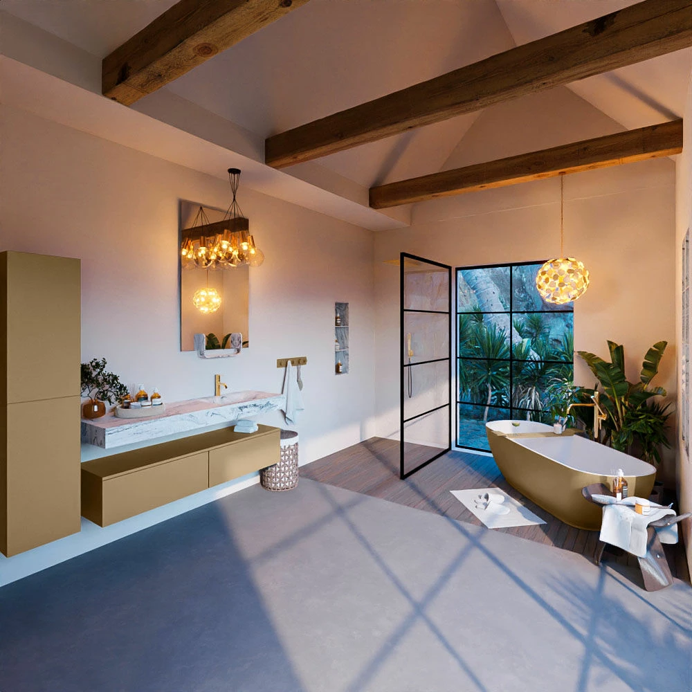 Mondiaz Alan DLux Badmeubel 150cm Oro 2 Lades Met Wastafel Glace Rechts 1 Kraangat - Afbeelding 3