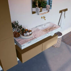 Mondiaz Alan DLux Badmeubel 130cm Oro 2 Lades Met Wastafel Glace Rechts Zonder Kraangat