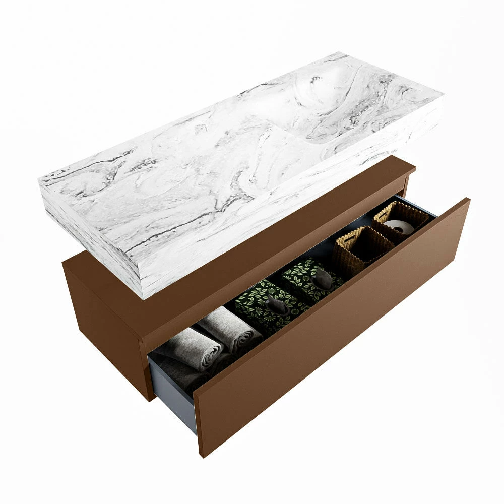 Mondiaz Alan DLux Badmeubel 120cm Rust 1 Lade Met Wastafel Glace Rechts Zonder Kraangat - Afbeelding 6