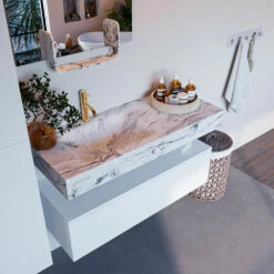 Mondiaz Alan DLux Badmeubel 110cm Talc 1 Lade Met Wastafel Glace Links 1 Kraangat