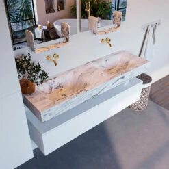 Mondiaz Alan DLux Badmeubel 150cm Talc 1 Lade Met Wastafel Glace Dubbel Zonder Kraangat