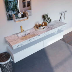 Mondiaz Alan DLux Badmeubel 200cm Talc 2 Lades Met Wastafel Glace Links 1 Kraangat