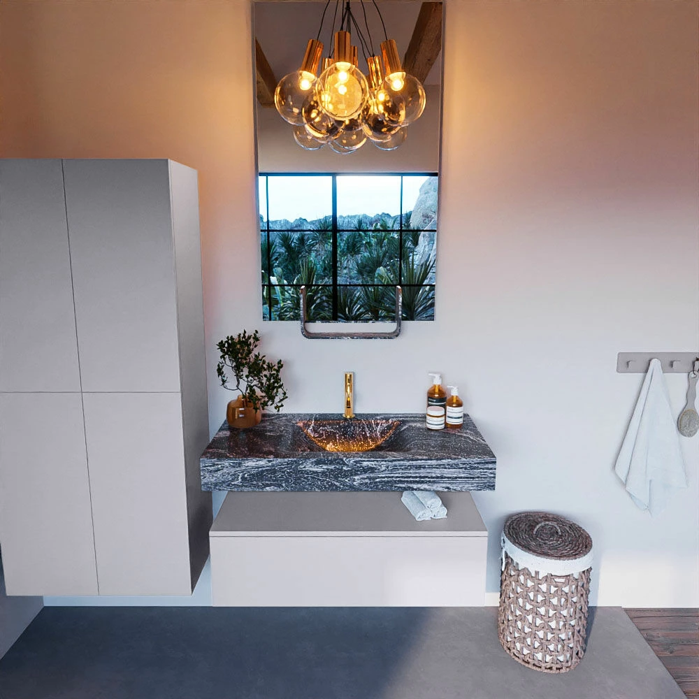 Mondiaz Alan DLux Badmeubel 100cm Cale 1 Lade Met Wastafel Lava Midden 1 Kraangat - Afbeelding 2