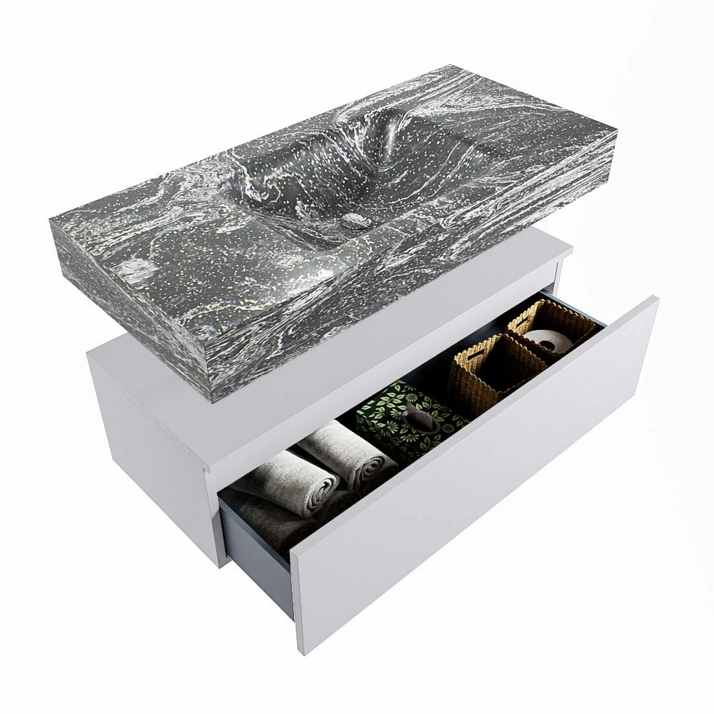 Mondiaz Alan DLux Badmeubel 100cm Cale 1 Lade Met Wastafel Lava Midden 1 Kraangat - Afbeelding 6