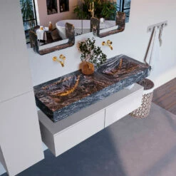 Mondiaz Alan DLux Badmeubel 130cm Cale 2 Lades Met Wastafel Lava Dubbel Zonder Kraangat