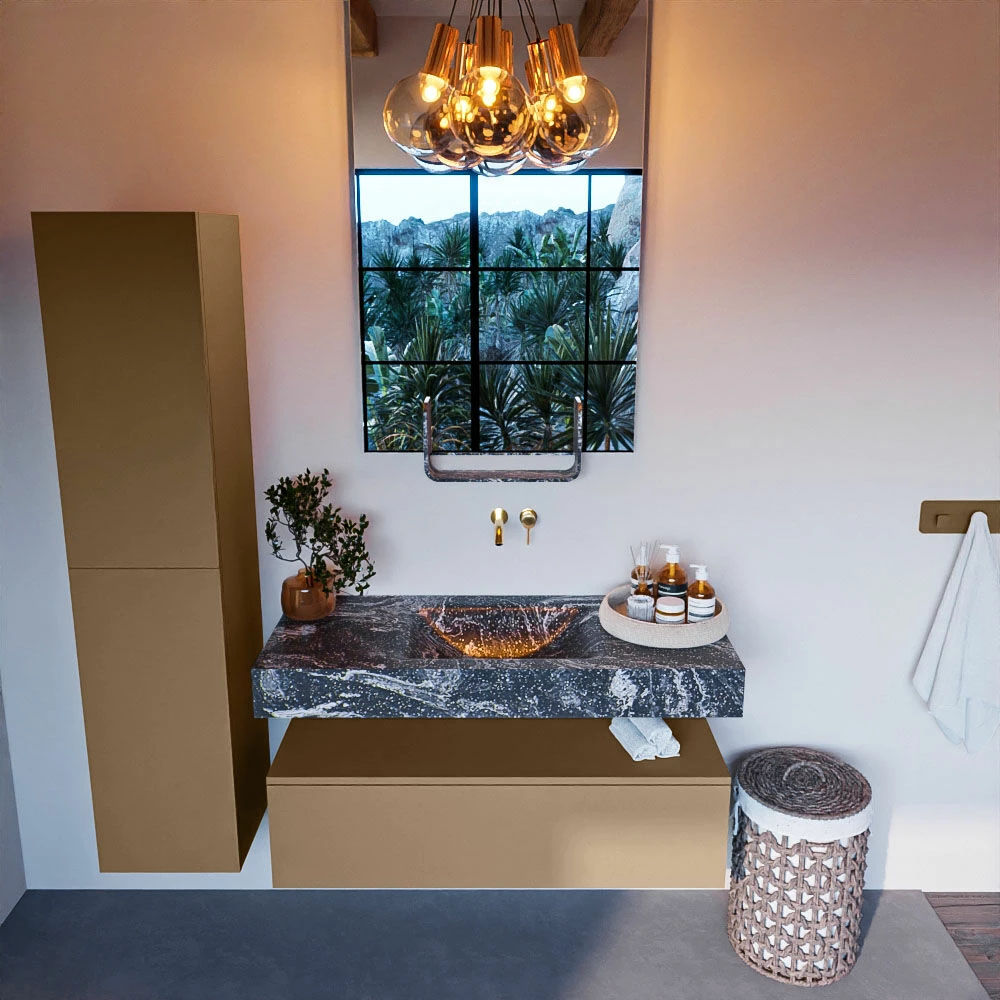 Mondiaz Alan DLux Badmeubel 110cm Oro 1 Lade Met Wastafel Lava Midden Zonder Kraangat - Afbeelding 2