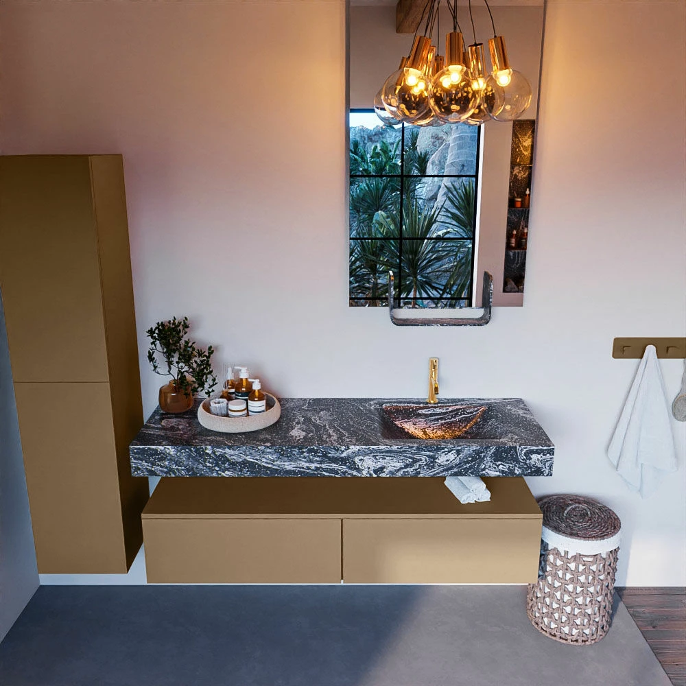 Mondiaz Alan DLux Badmeubel 150cm Oro 2 Lades Met Wastafel Lava Rechts 1 Kraangat - Afbeelding 2