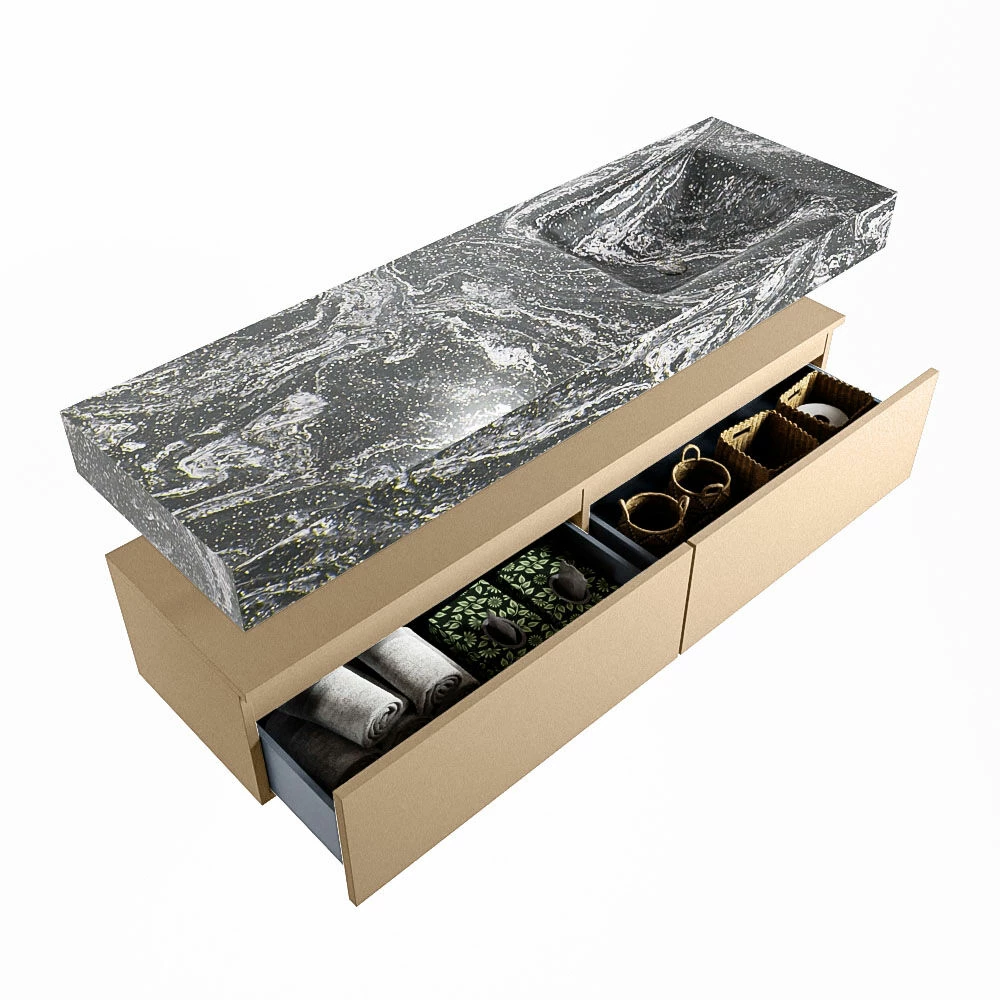 Mondiaz Alan DLux Badmeubel 150cm Oro 2 Lades Met Wastafel Lava Rechts 1 Kraangat - Afbeelding 5