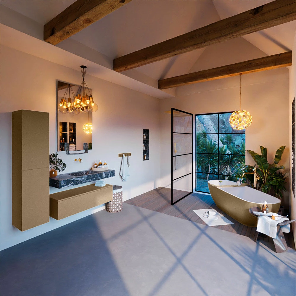 Mondiaz Alan DLux Badmeubel 110cm Oro 1 Lade Met Wastafel Lava Midden Zonder Kraangat - Afbeelding 3