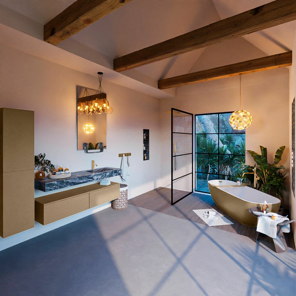 Mondiaz Alan DLux Badmeubel 150cm Oro 2 Lades Met Wastafel Lava Rechts 1 Kraangat - Afbeelding 3