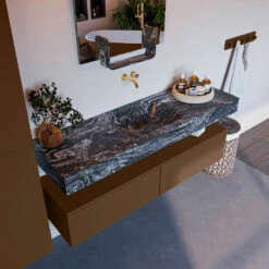 Mondiaz Alan DLux Badmeubel 150cm Rust 2 Lades Met Wastafel Lava Midden Zonder Kraangat