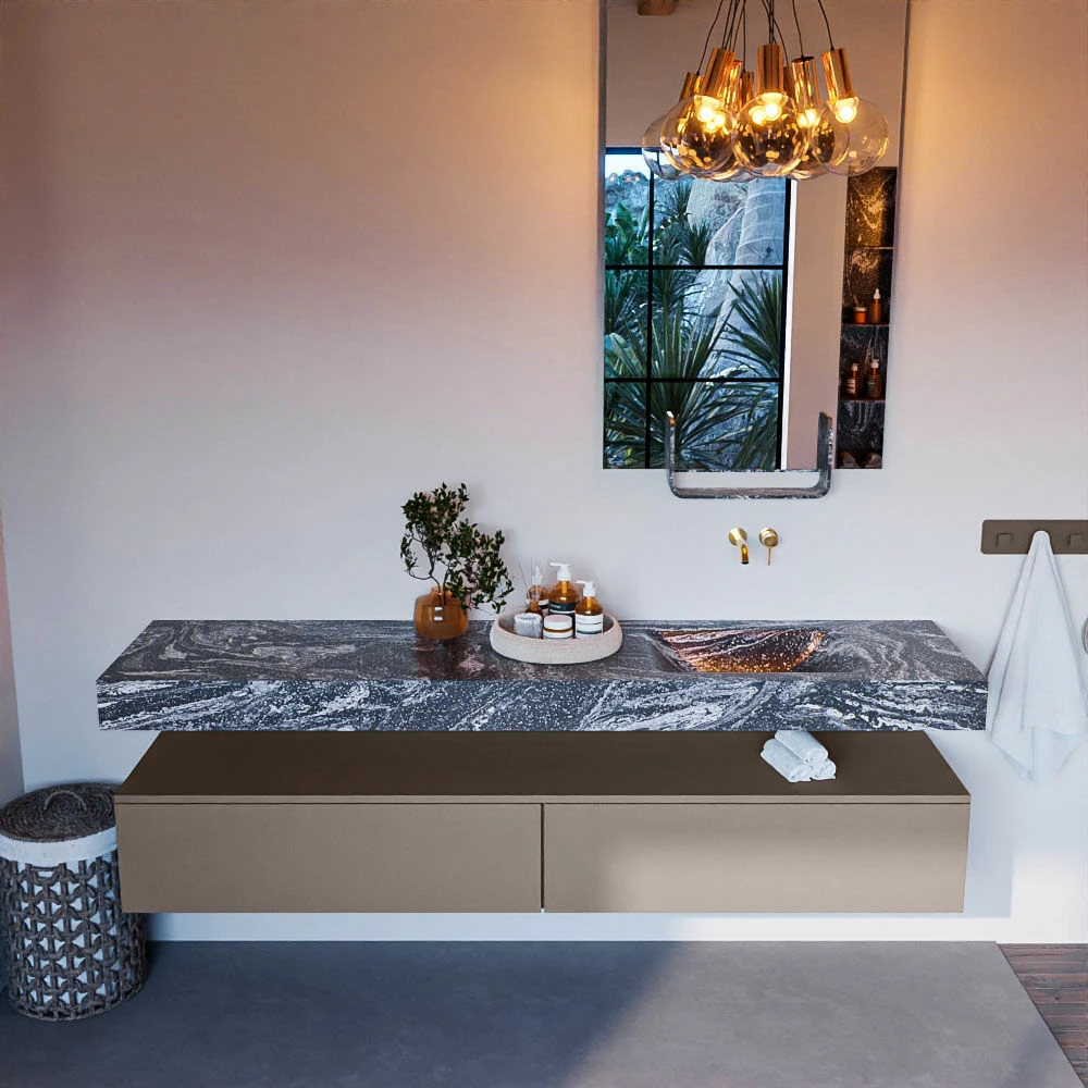 Mondiaz Alan DLux Badmeubel 200cm Smoke 2 Lades Met Wastafel Lava Rechts Zonder Kraangat - Afbeelding 2