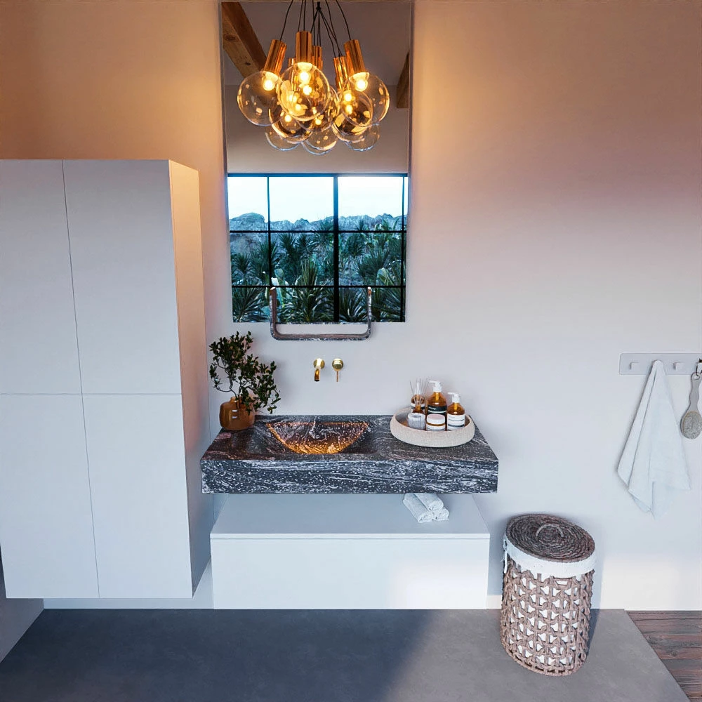 Mondiaz Alan DLux Badmeubel 100cm Talc 1 Lade Met Wastafel Lava Links Zonder Kraangat - Afbeelding 2