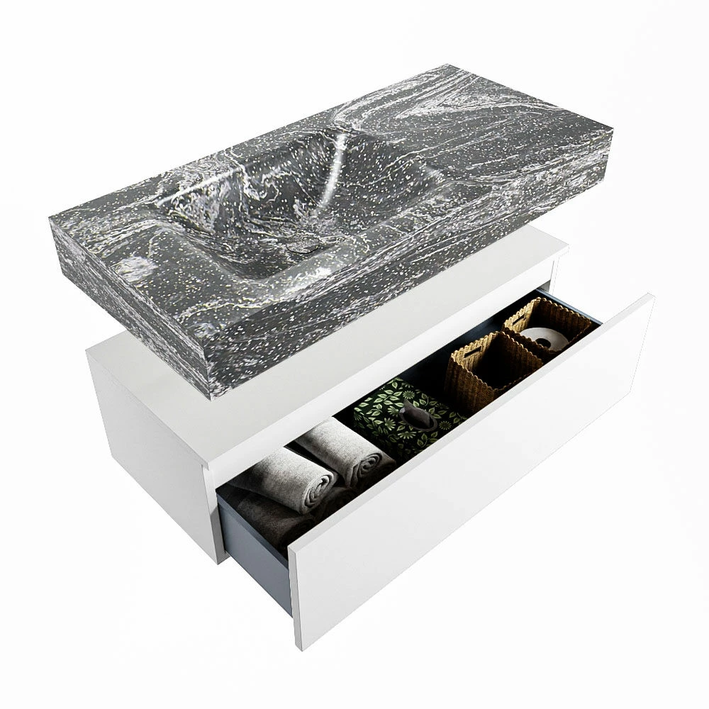 Mondiaz Alan DLux Badmeubel 100cm Talc 1 Lade Met Wastafel Lava Links Zonder Kraangat - Afbeelding 6