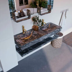 Mondiaz Alan DLux Planchet 130cm Met Wastafel Dubbel 2 Kraangaten Lava