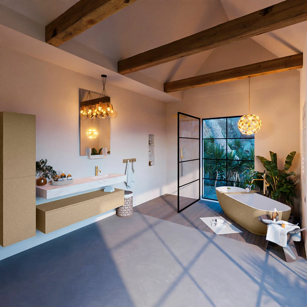 Mondiaz Alan DLux Badmeubel 150cm Oro 1 Lade Met Wastafel Opalo Rechts 1 Kraangat - Afbeelding 3