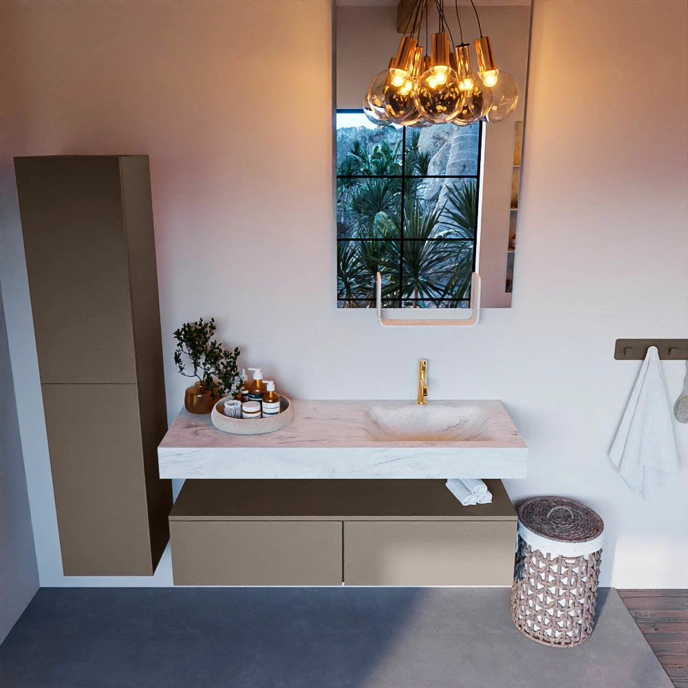 Mondiaz Alan DLux Badmeubel 130cm Smoke 2 Lades Met Wastafel Opalo Rechts 1 Kraangat - Afbeelding 2