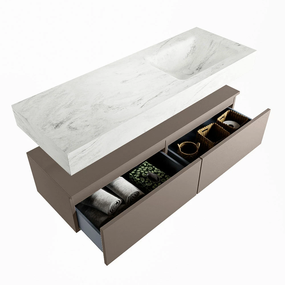 Mondiaz Alan DLux Badmeubel 130cm Smoke 2 Lades Met Wastafel Opalo Rechts 1 Kraangat - Afbeelding 6