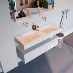 Mondiaz Alan DLux Badmeubel 120cm Cale 1 Lade Met Wastafel Ostra Dubbel Zonder Kraangat