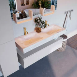 Mondiaz Alan DLux Badmeubel 130cm Cale 1 Lade Met Wastafel Ostra Dubbel 2 Kraangaten