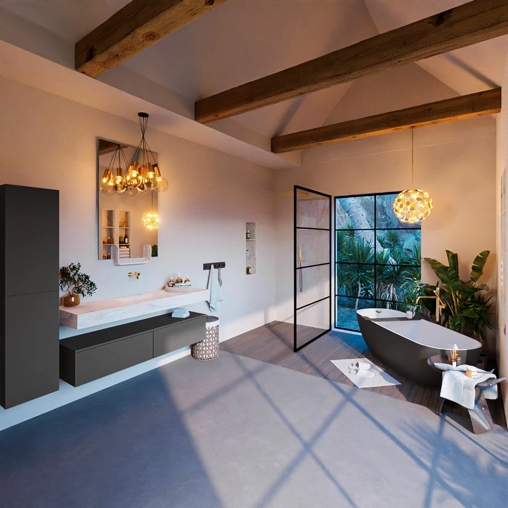 Mondiaz Alan DLux Badmeubel 150cm Dark Grey 2 Lades Met Wastafel Ostra Midden Zonder Kraangat - Afbeelding 3