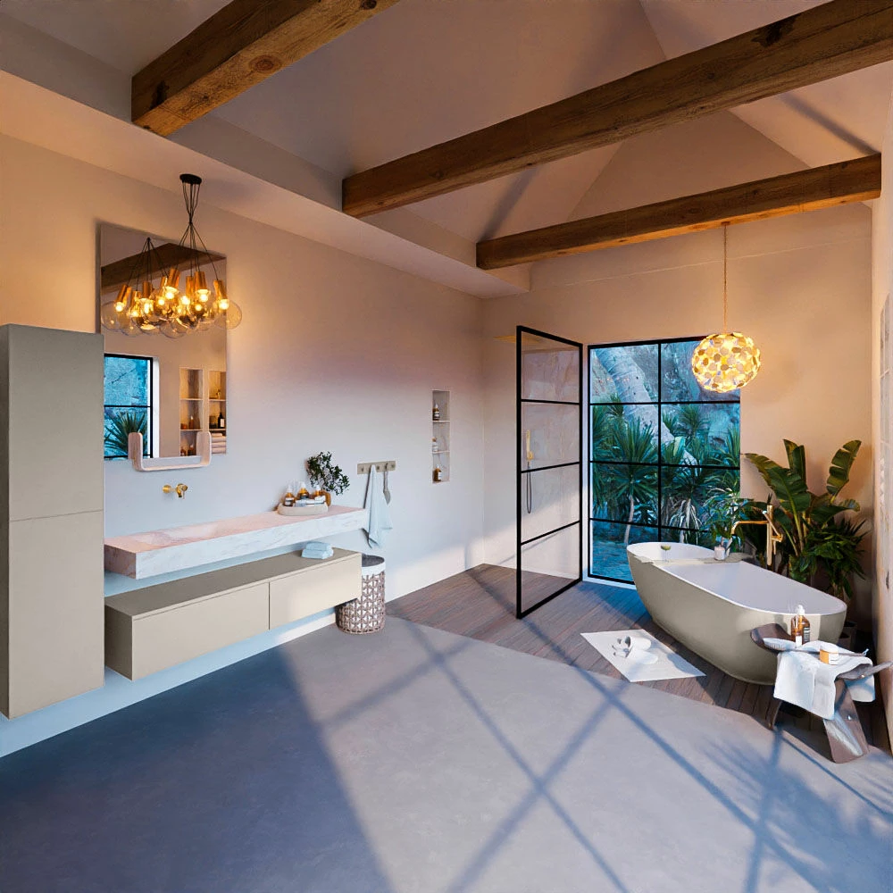 Mondiaz Alan DLux Badmeubel 150cm Linen 2 Lades Met Wastafel Ostra Links Zonder Kraangat - Afbeelding 3