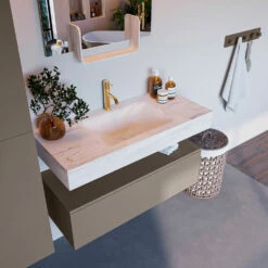 Mondiaz Alan DLux Badmeubel 100cm Smoke 1 Lade Met Wastafel Ostra Midden 1 Kraangat