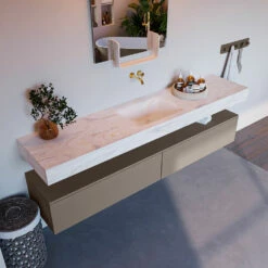 Mondiaz Alan DLux Badmeubel 200cm Smoke 2 Lades Met Wastafel Ostra Midden Zonder Kraangat