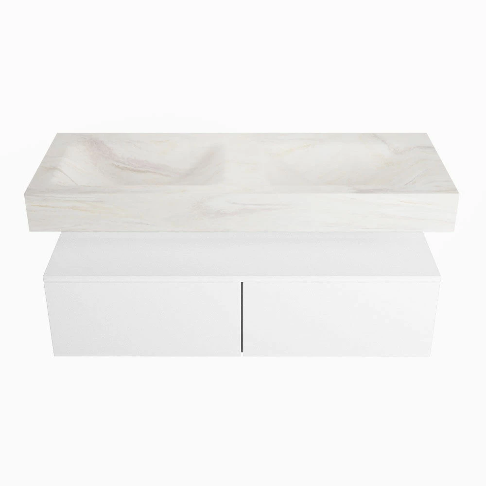 Mondiaz Alan DLux Badmeubel 120cm Talc 2 Lades Met Wastafel Ostra Dubbel Zonder Kraangat - Afbeelding 4