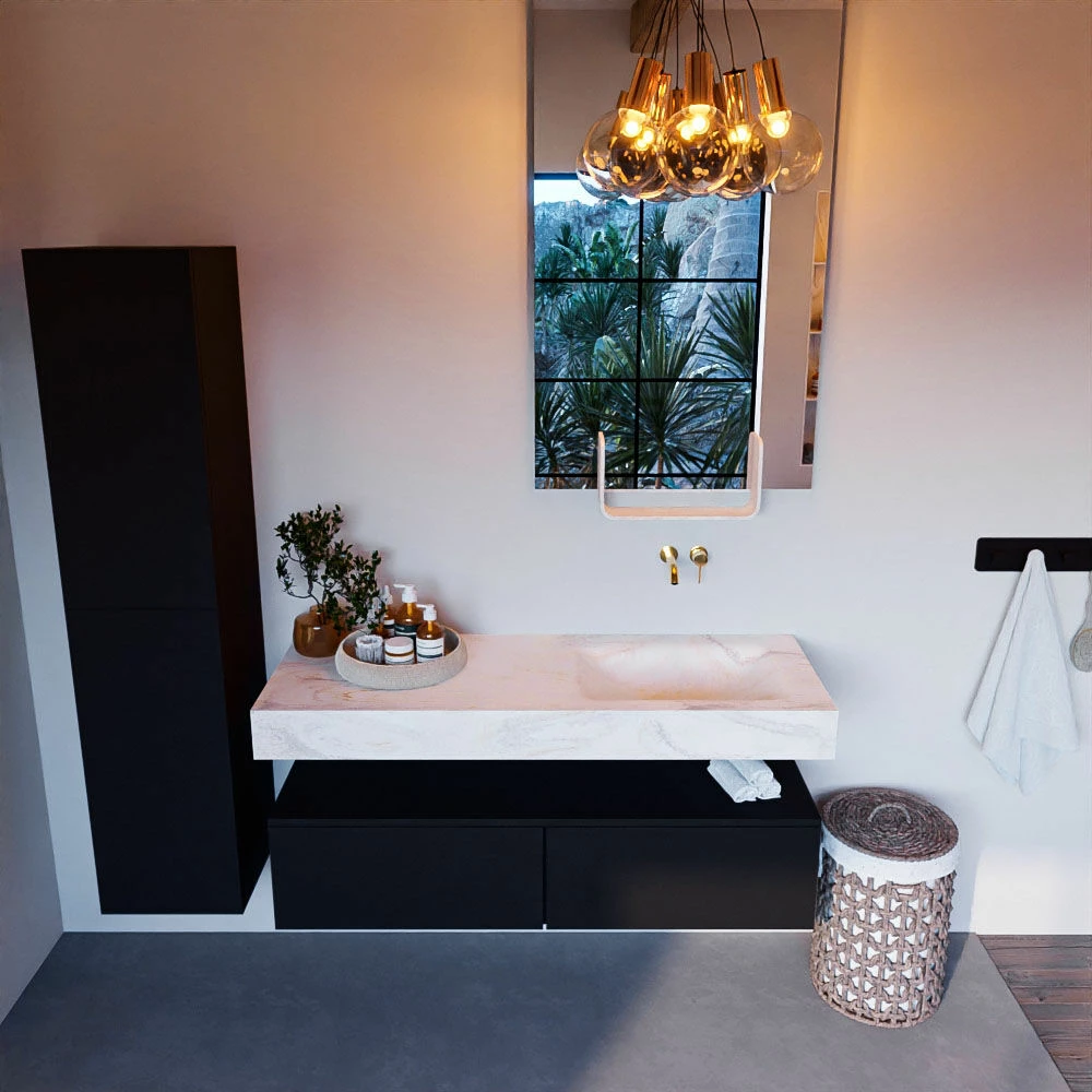 Mondiaz Alan DLux Badmeubel 130cm Urban 2 Lades Met Wastafel Ostra Rechts Zonder Kraangat - Afbeelding 2